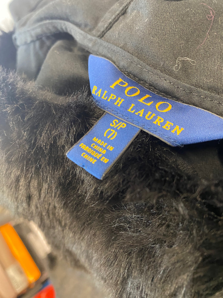 Classic Polo Ralph Lauren Parka Jacket Age 7 Black fur lined BB001