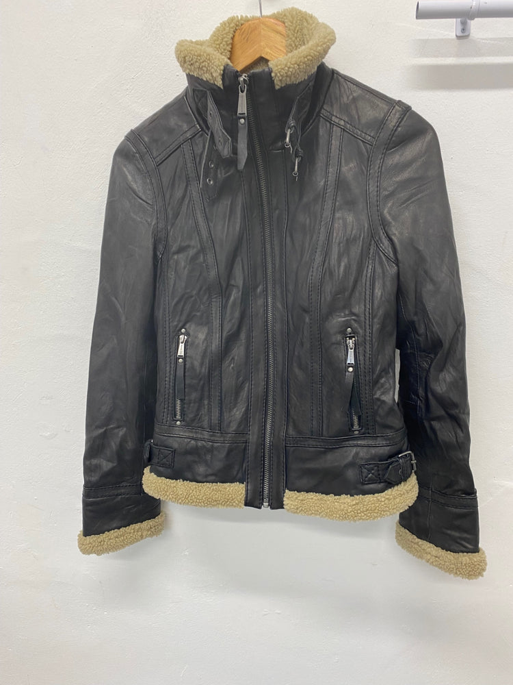 Stunning Michael Kors Leather shearling Jacket UK 10 Black Classic BB001