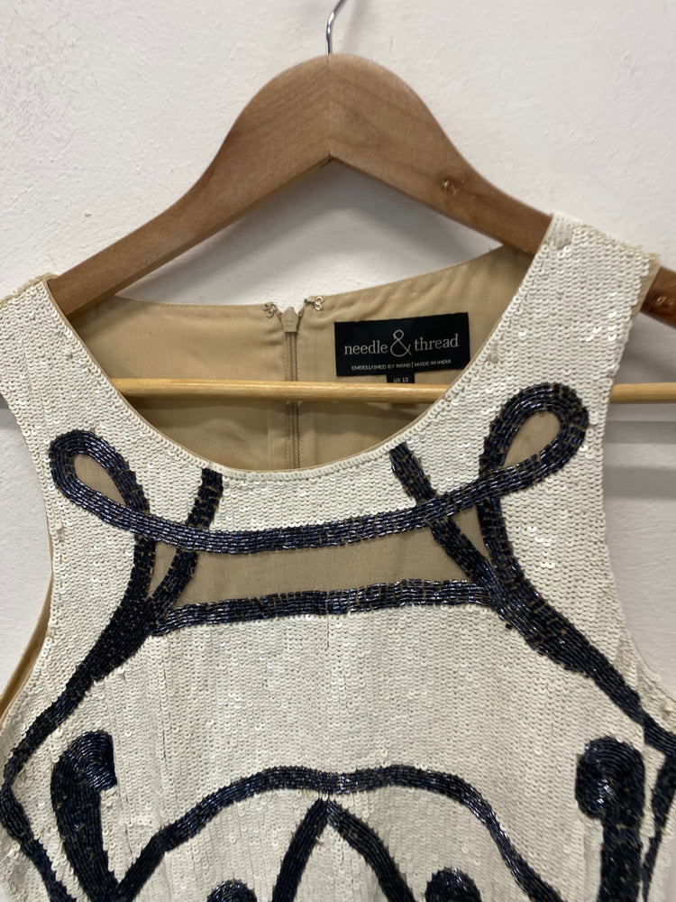 Stunning Needle & Thread Dress UK 10 Cream & Black Aztec pattern BB001