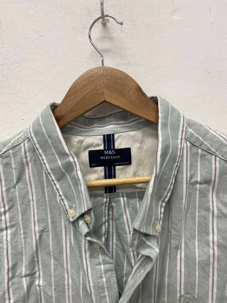 Stunning M&S Heritage Button-Up Shirt 3XL Green striped classic AM006