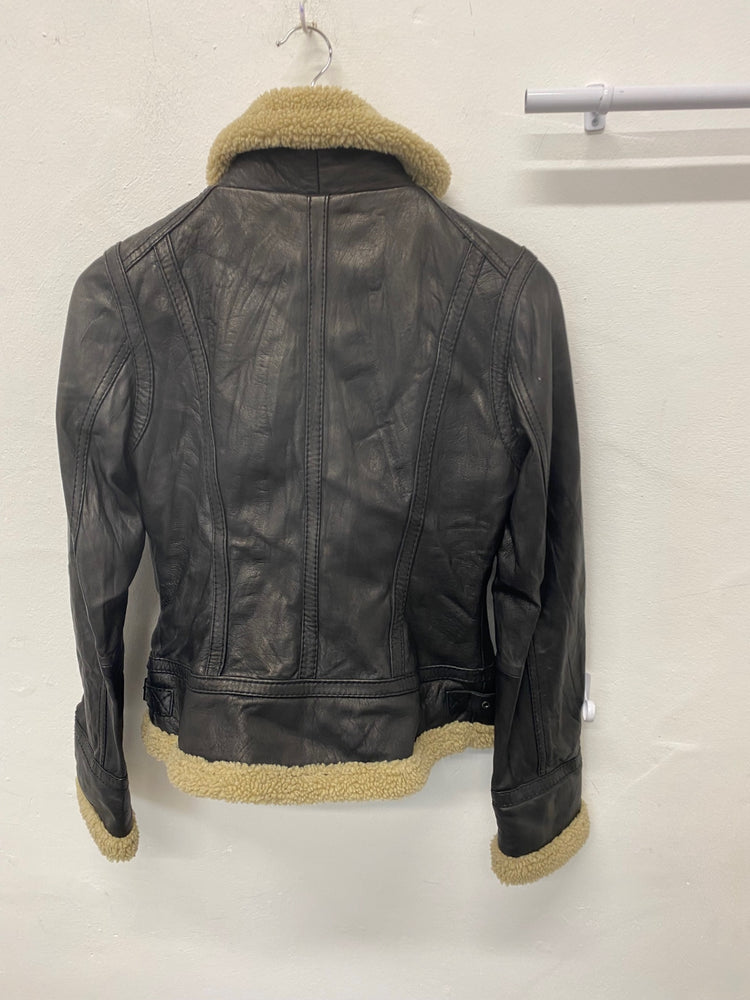 Stunning Michael Kors Leather shearling Jacket UK 10 Black Classic BB001