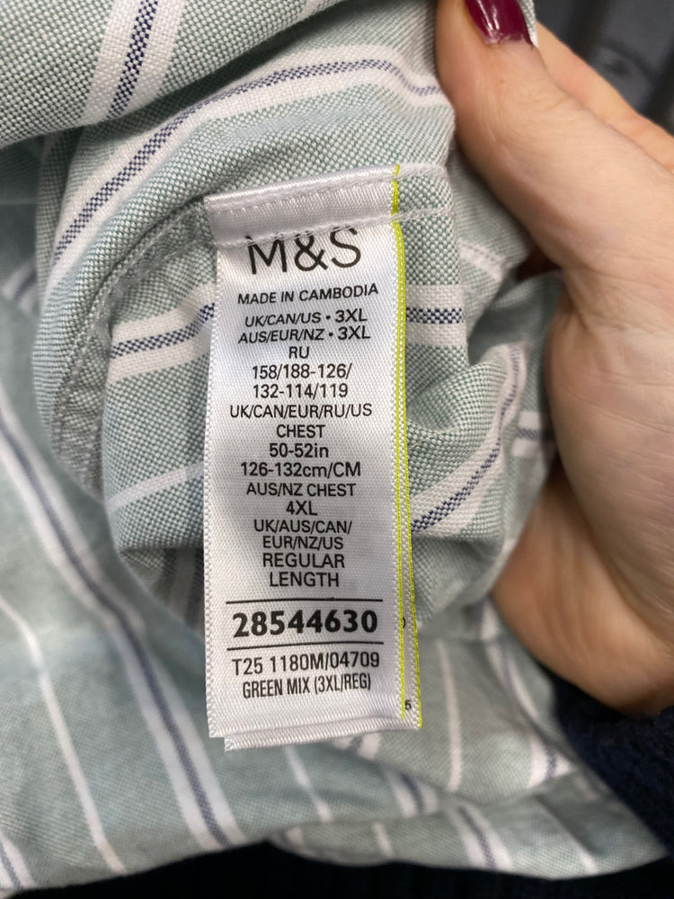 Stunning M&S Heritage Button-Up Shirt 3XL Green striped classic AM006