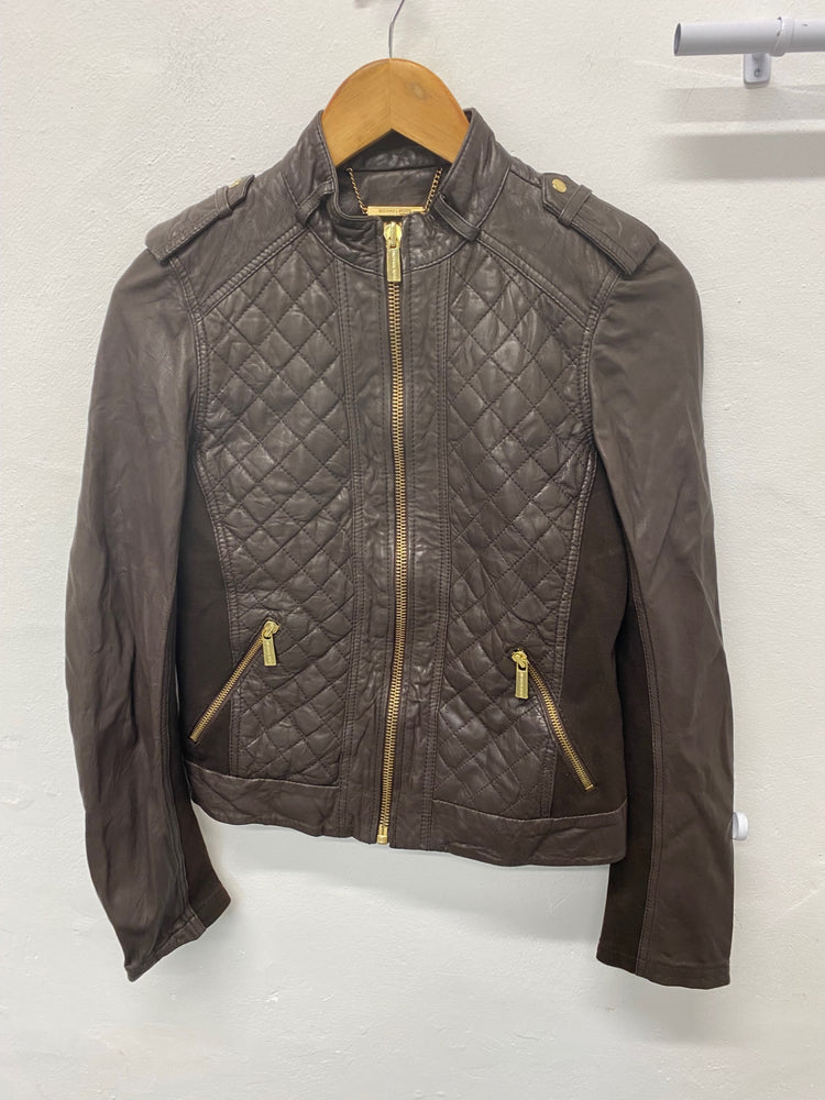 Stunning Michael Kors Biker Jacket UKM Brown Leather BB001