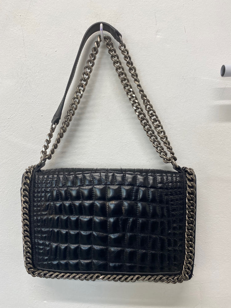 Stunning Zara Leather Handbag One Size Black Moc croc BB001