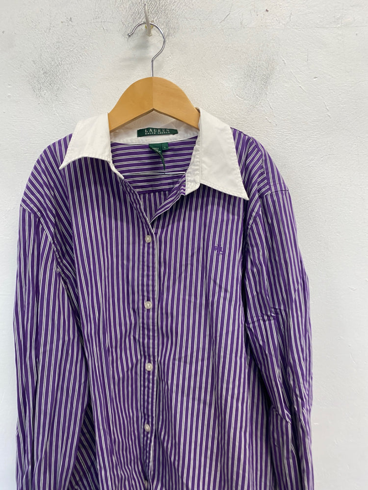 Classic Lauren Ralph Lauren Shirt Age 14-16 Purple and white striped BB001