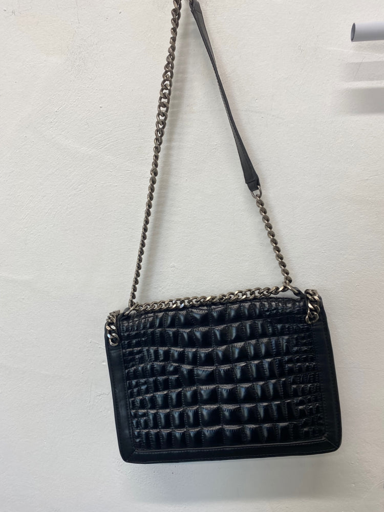 Stunning Zara Leather Handbag One Size Black Moc croc BB001