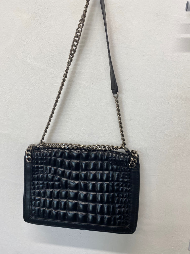 Stunning Zara Leather Handbag One Size Black Moc croc BB001