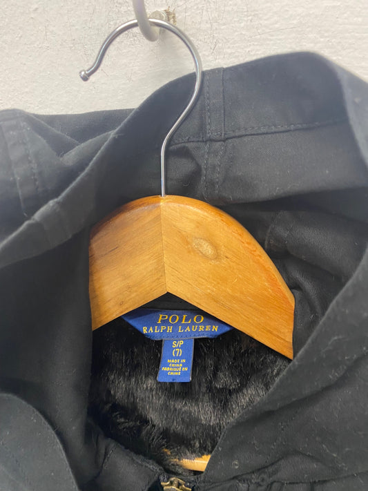 Classic Polo Ralph Lauren Parka Jacket Age 7 Black fur lined BB001