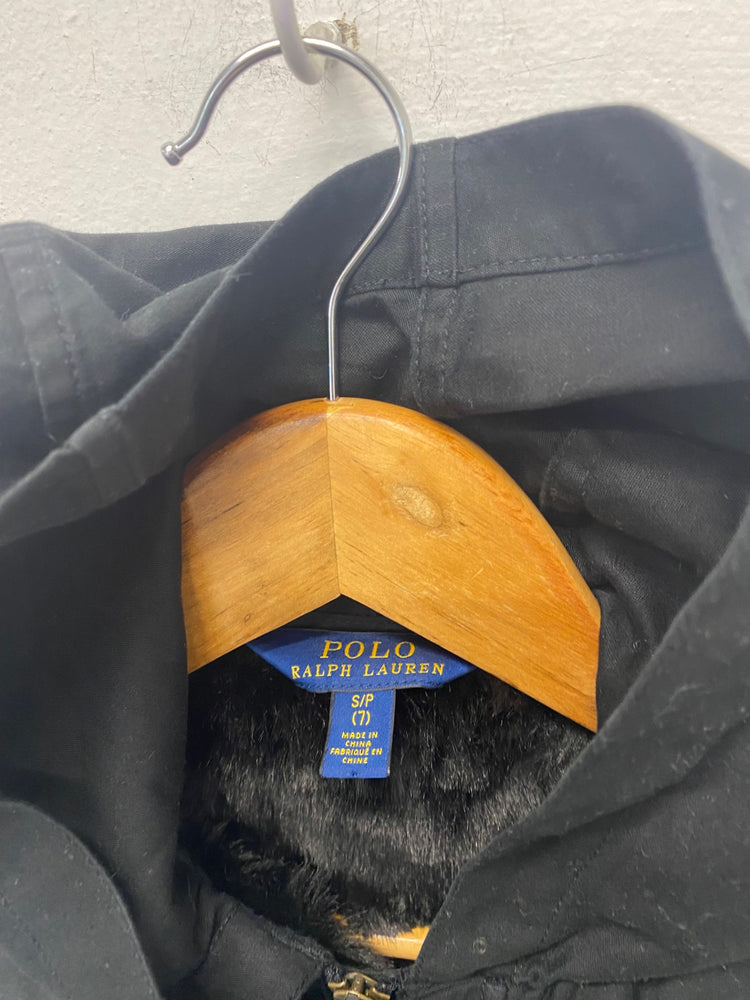 Classic Polo Ralph Lauren Parka Jacket Age 7 Black fur lined BB001