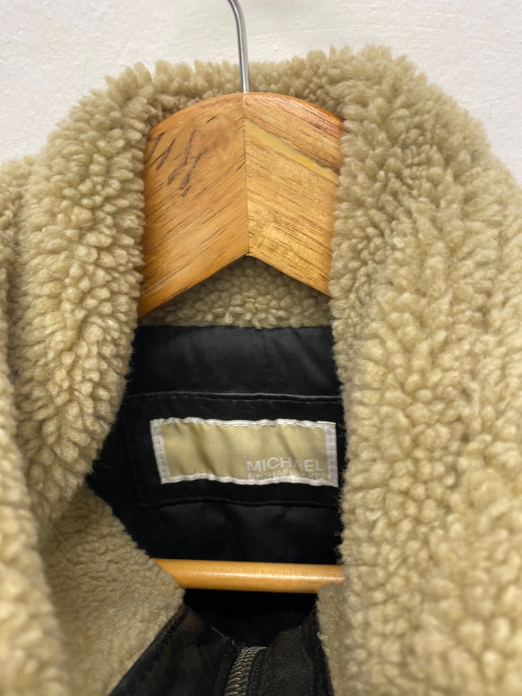 Stunning Michael Kors Leather shearling Jacket UK 10 Black Classic BB001