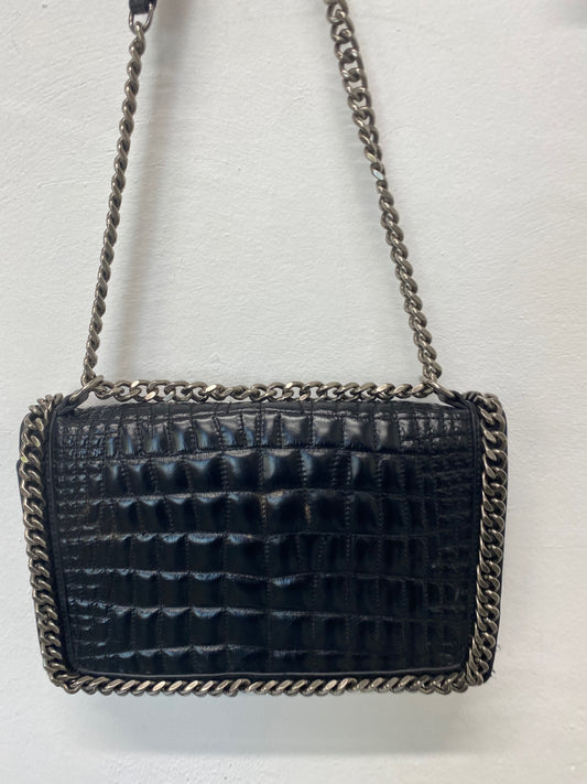 Stunning Zara Leather Handbag One Size Black Moc croc BB001
