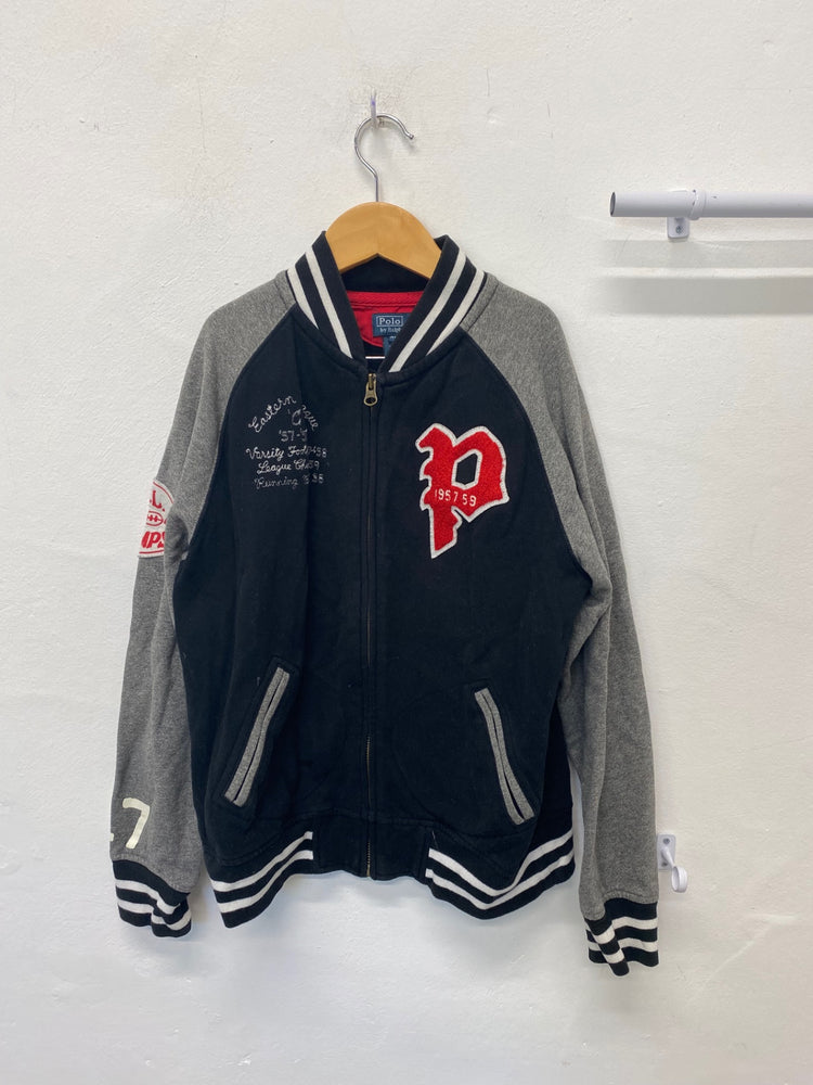 Classic Polo Ralph Lauren Varsity Jacket Age 10-12 Black Grey baseball BB001