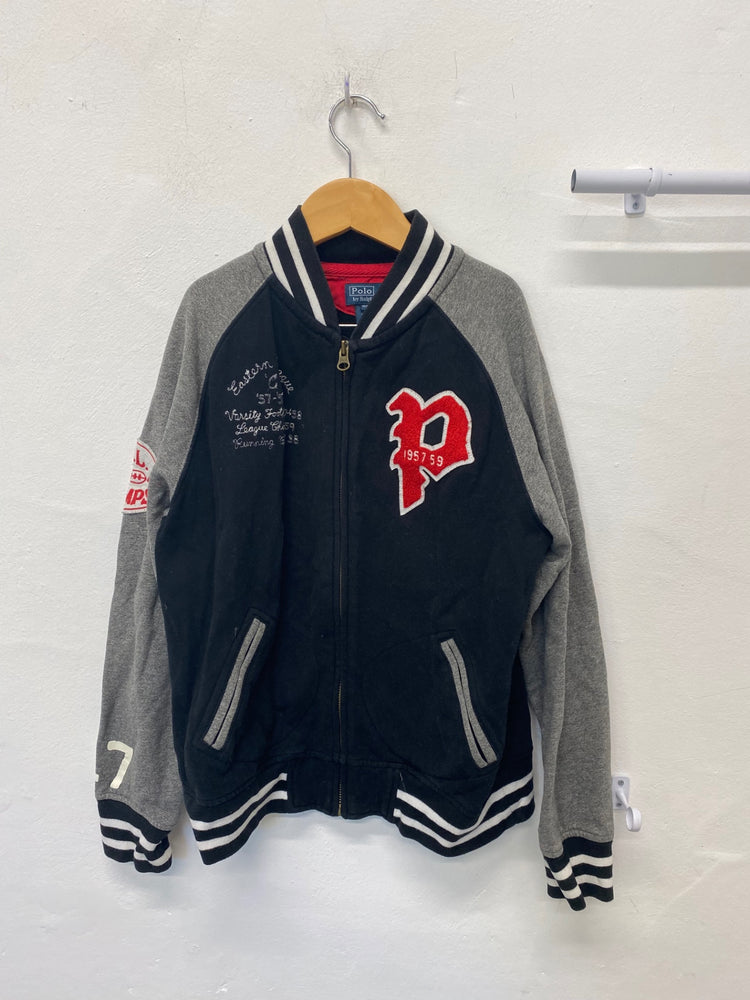 Classic Polo Ralph Lauren Varsity Jacket Age 10-12 Black Grey baseball BB001