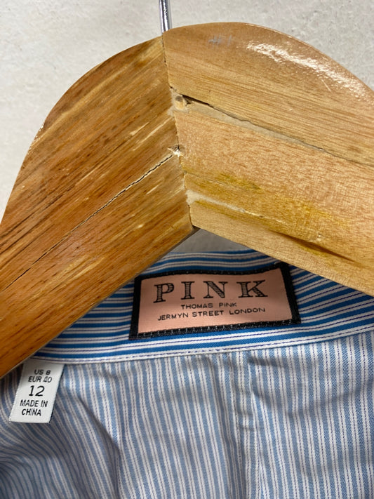 Classic Pink Blouse UK12 Blue and white