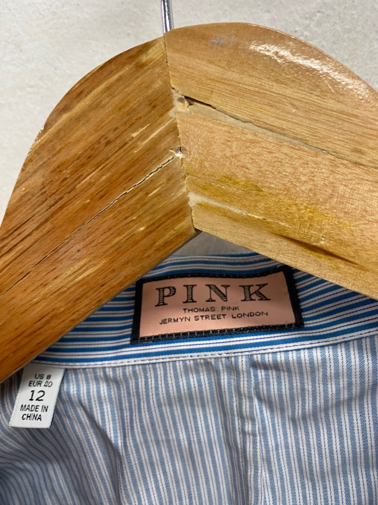 Classic Pink Blouse UK12 Blue and white