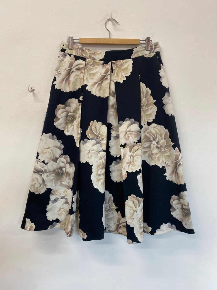 Classic Fenn Wright Manson Occasion Midi Skirt Uk14 Navy Floral Ivory EJP01