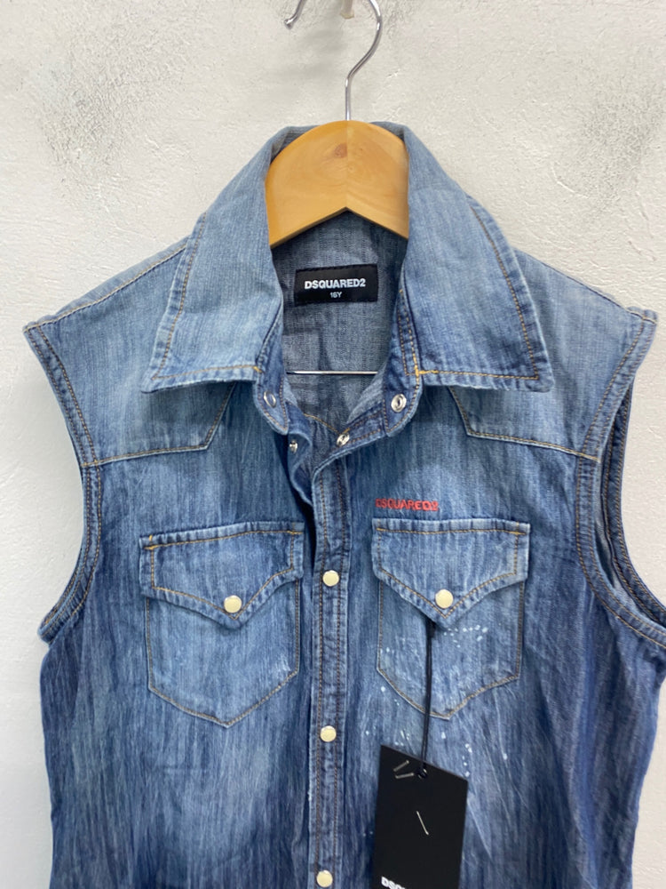 Classic DSQUARED2 Denim Shirt Age 16 Blue distressed sleeveless BB001