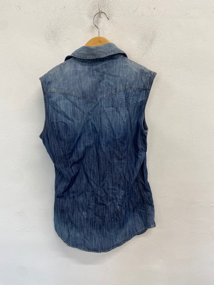 Classic DSQUARED2 Denim Shirt Age 16 Blue distressed sleeveless BB001