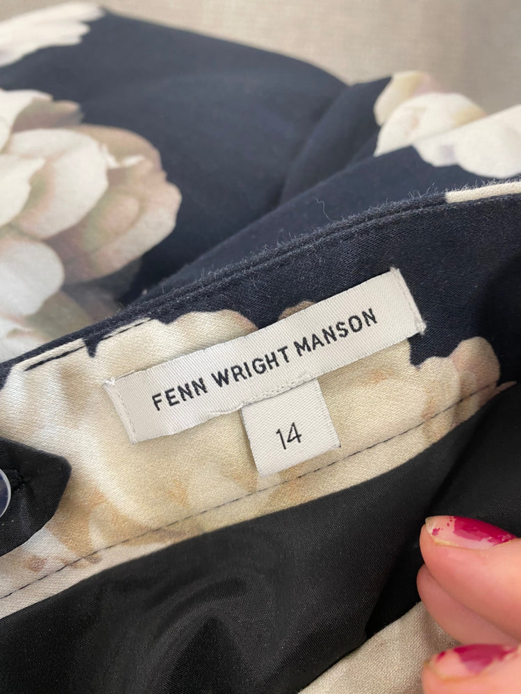 Classic Fenn Wright Manson Occasion Midi Skirt Uk14 Navy Floral Ivory EJP01