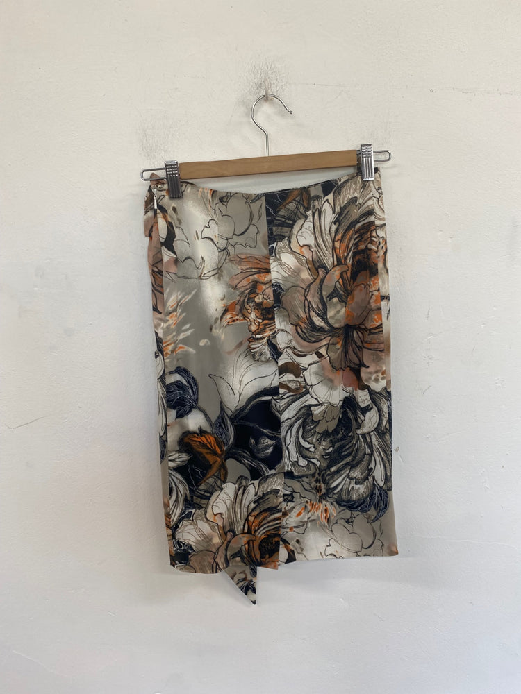 Classic Karen Millen Midi Skirt UK8 Beige Multi Floral JB006