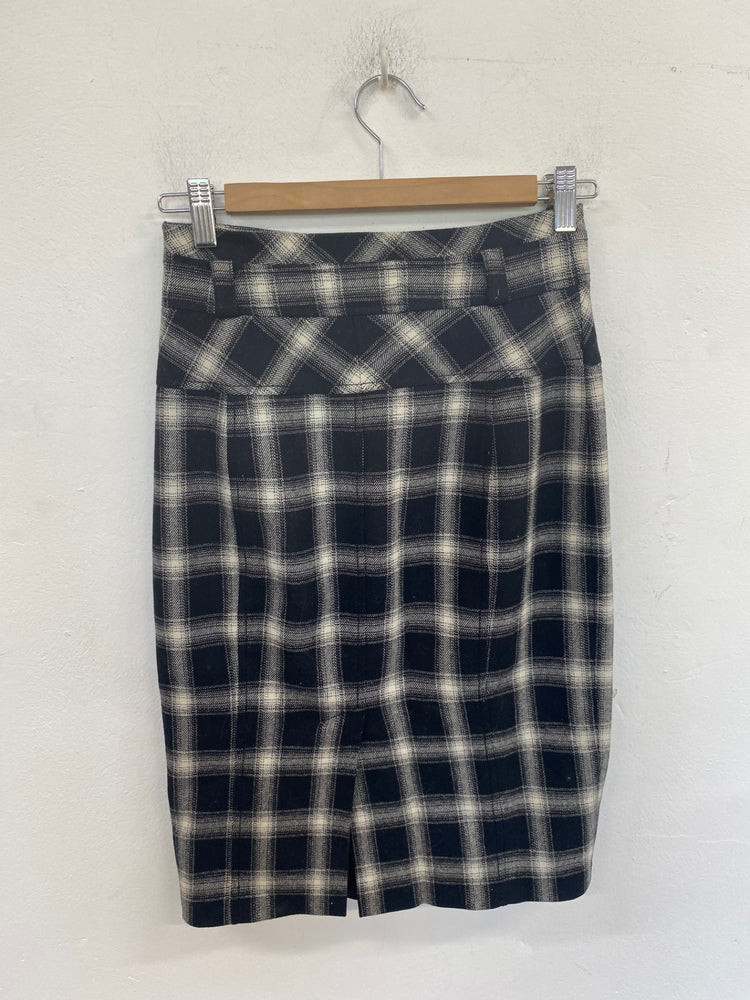 Classic Karen Millen Midi Skirt UK8 Black & Cream Plaid JB006