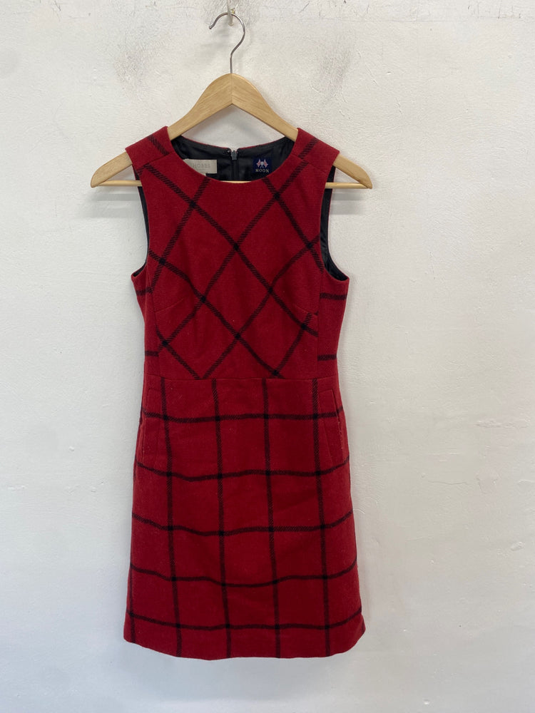 Classic HOBBS Midi Dress Uk 6 Red black checked JB006