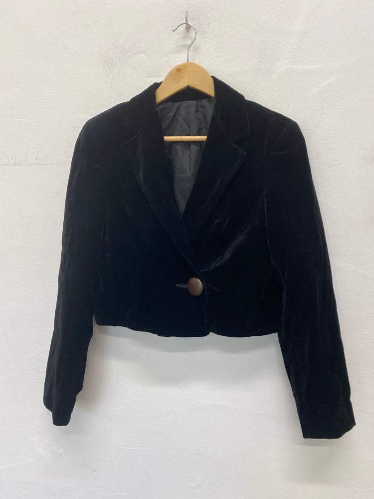 Fabulous Vintage St Michael’s cropped Blazer Uk14 Black 1980’s TC002