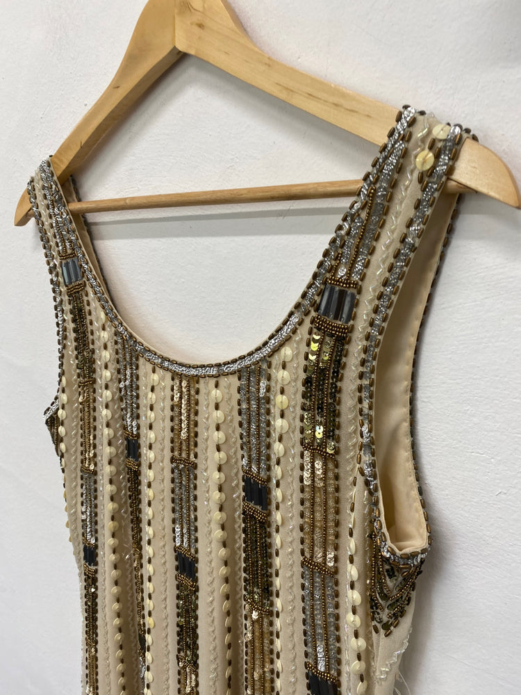 Fabulous 1920’s vintage vibes Dress UK10 Beige & Gold JB006