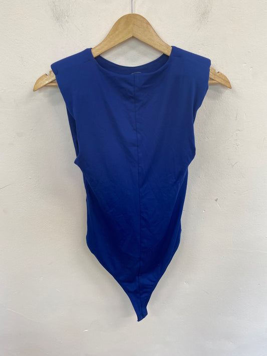 Classic Zara Shoulder Pad Bodysuit UK S Blue JB006