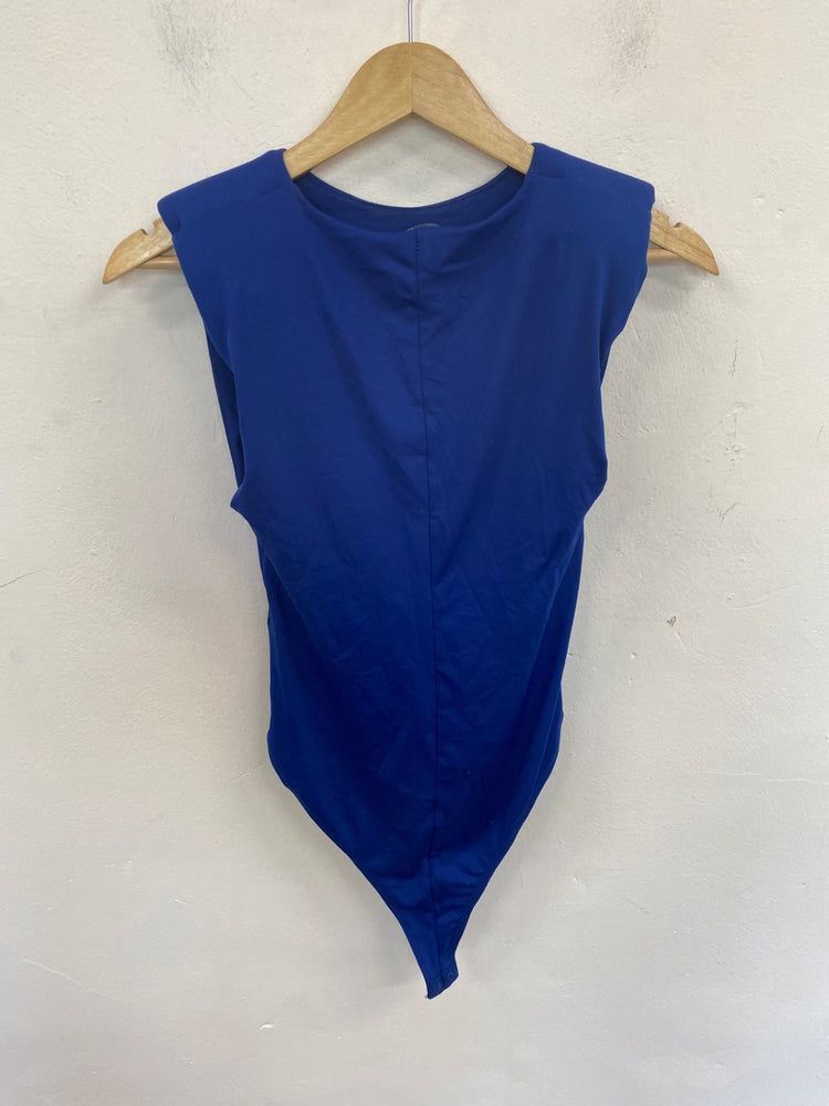 Classic Zara Shoulder Pad Bodysuit UK S Blue JB006