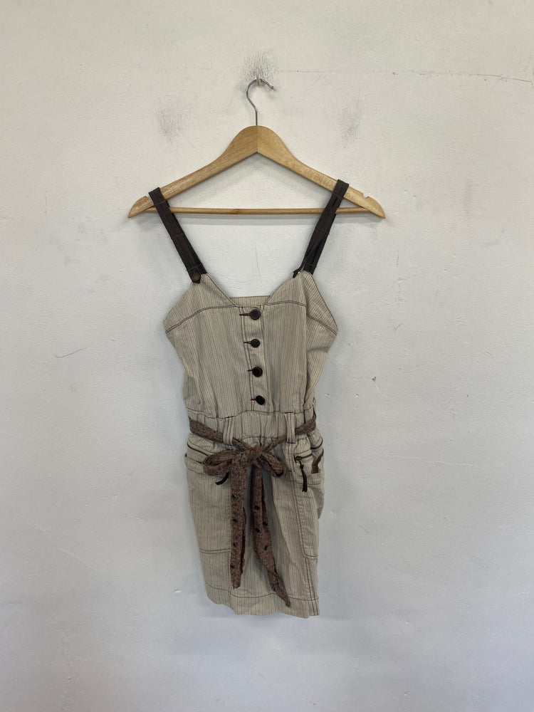 Boho Chic River Island Pinafore Dress UK6 Beige & Brown Stripe JB006