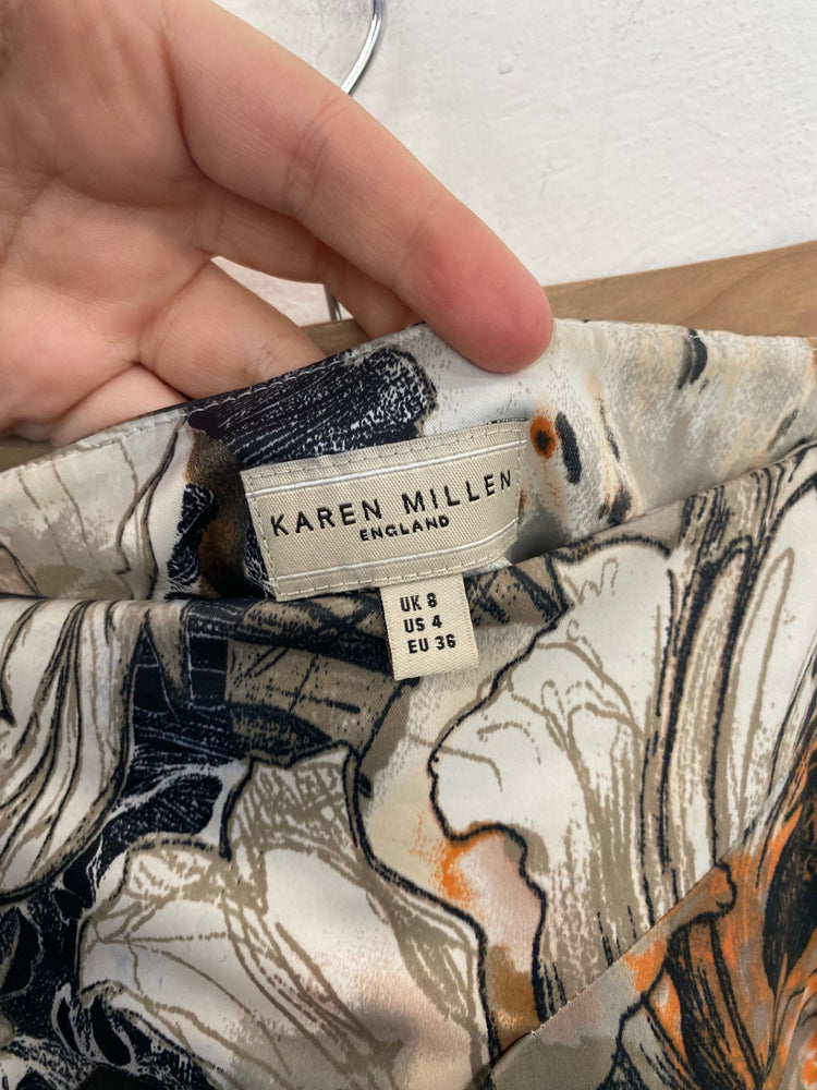 Classic Karen Millen Midi Skirt UK8 Beige Multi Floral JB006