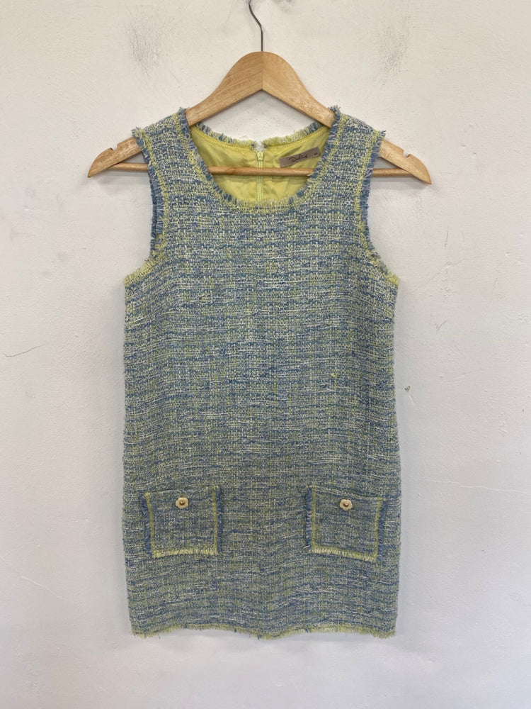 Classic Darling Mini Dress UK XS Blue & Yellow Boucle JB006