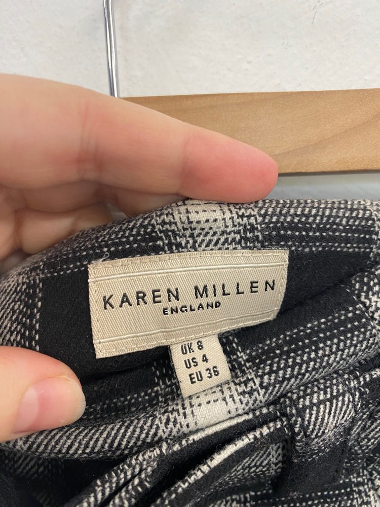 Classic Karen Millen Midi Skirt UK8 Black & Cream Plaid JB006