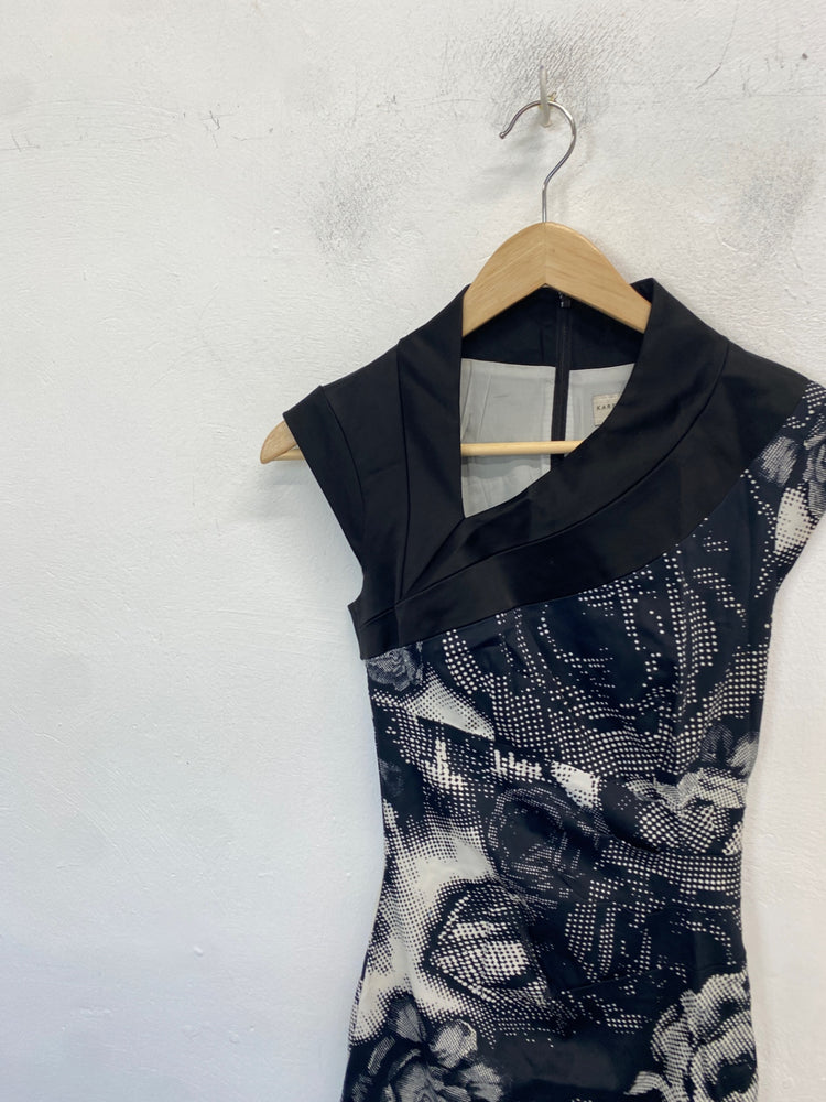 Classic Karen Millen Dress UK8 grey roses Pencil JB006