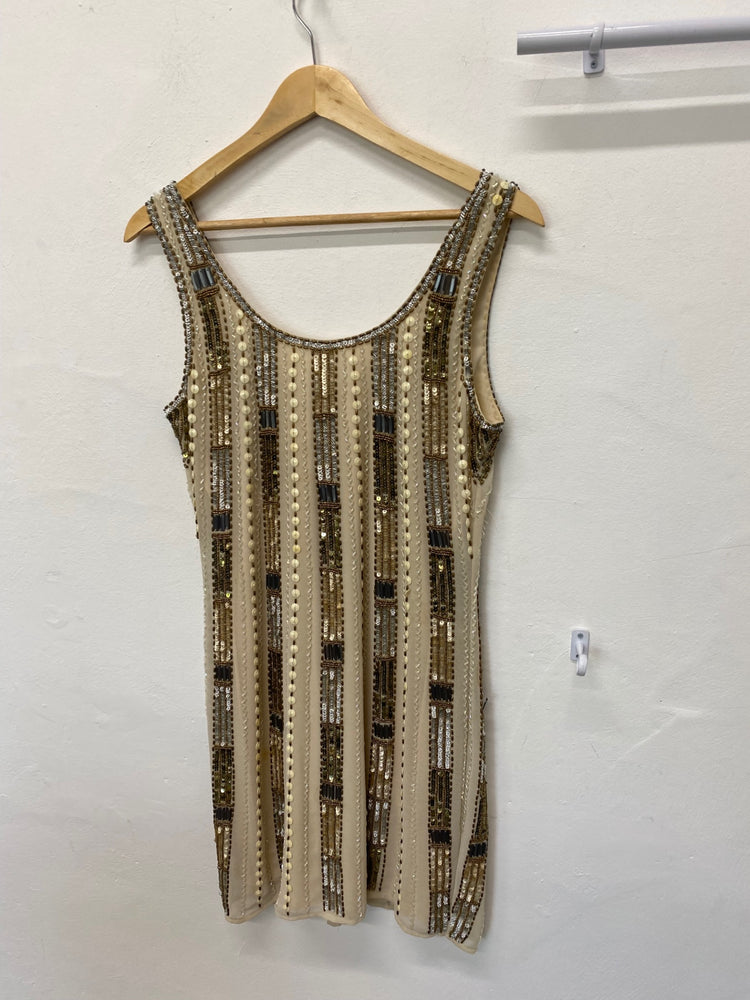 Fabulous 1920’s vintage vibes Dress UK10 Beige & Gold JB006