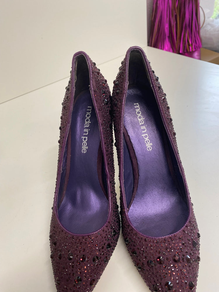Classic Moda In Pelle High Heels UK4 Burgundy Purple embellished BT001