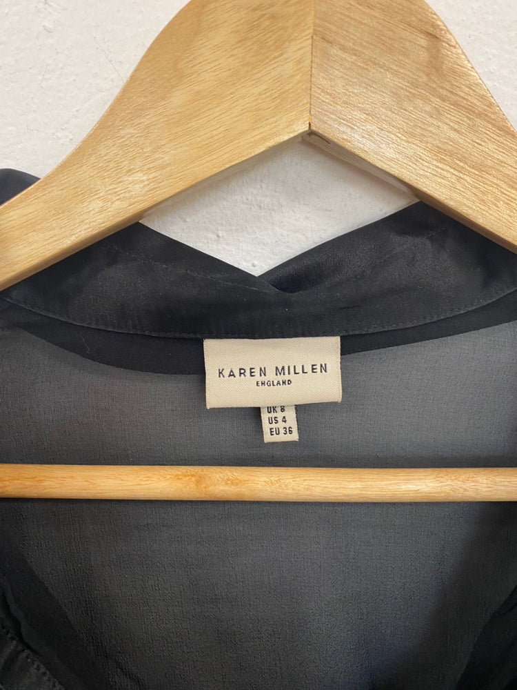 Classic Karen Millen Tiered Sheer Blouse UK8 Black JB006