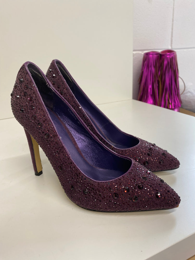 Classic Moda In Pelle High Heels UK4 Burgundy Purple embellished BT001