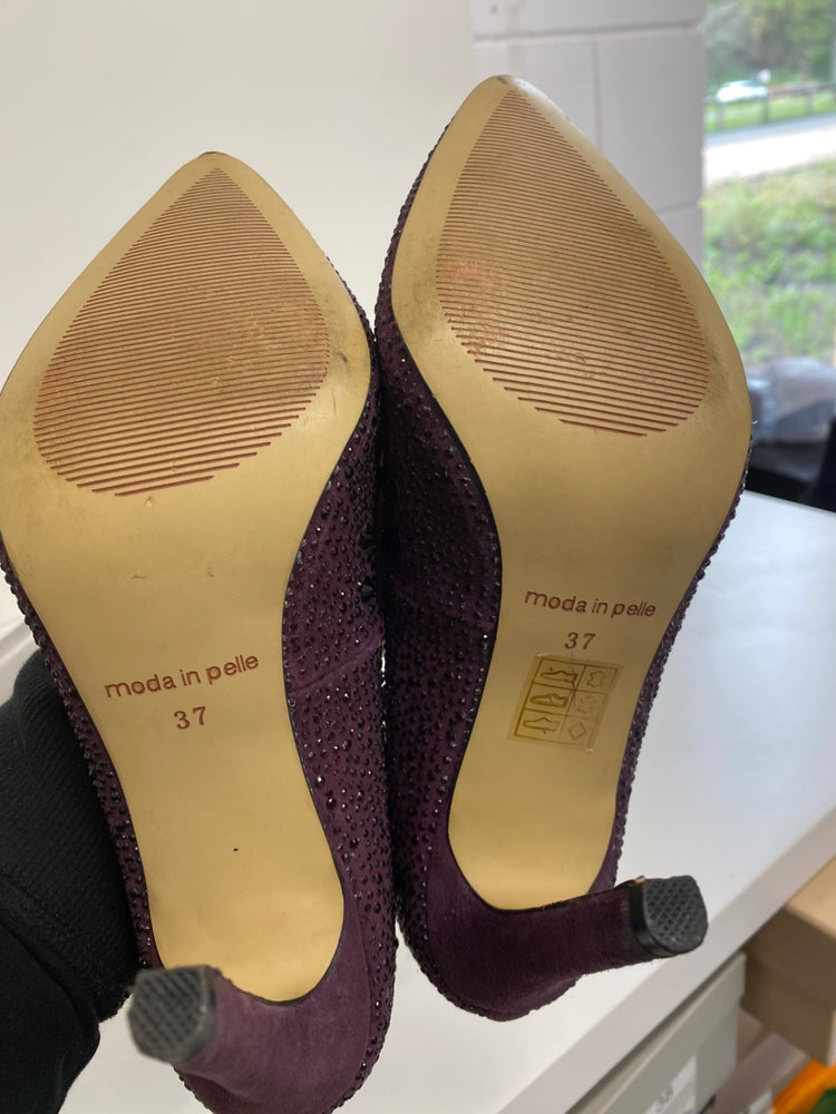 Classic Moda In Pelle High Heels UK4 Burgundy Purple embellished BT001