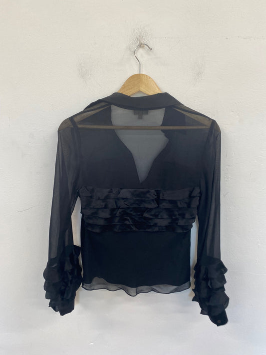 Classic Karen Millen Tiered Sheer Blouse UK8 Black JB006