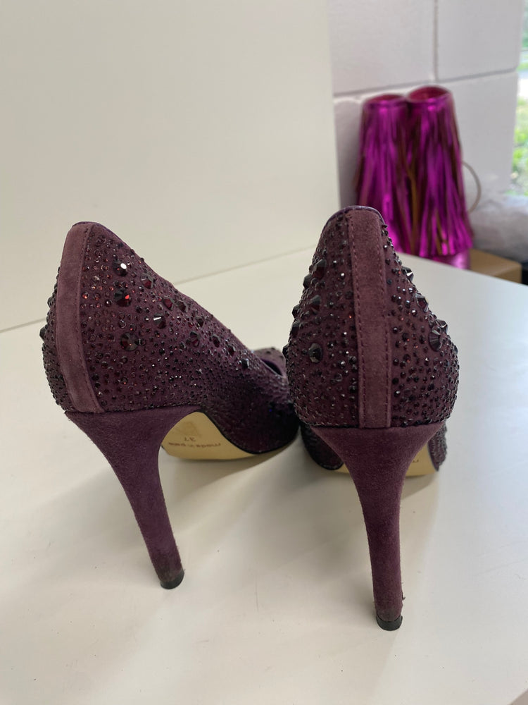 Classic Moda In Pelle High Heels UK4 Burgundy Purple embellished BT001