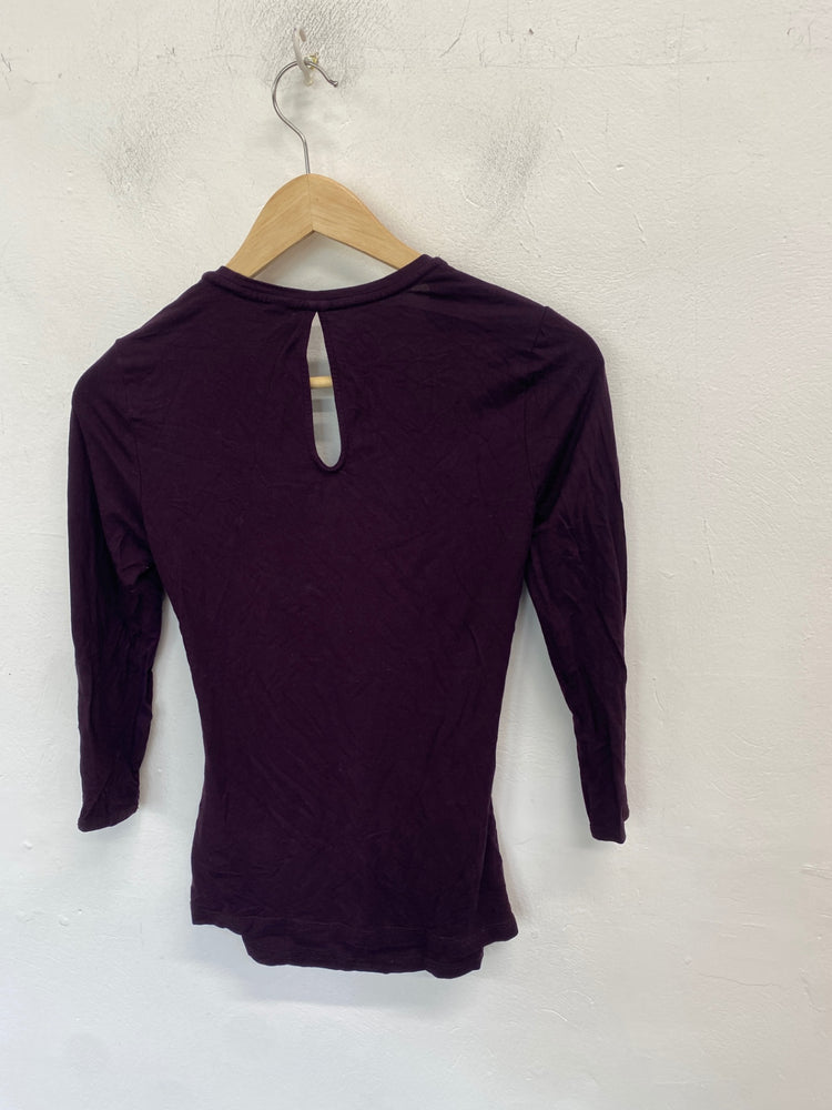 Classic Karen Millen Top UK8 Dark Purple ruched JB006