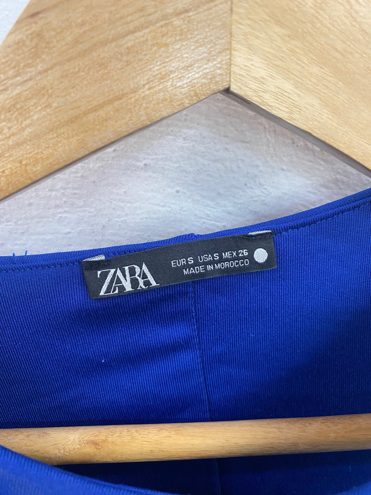 Classic Zara Shoulder Pad Bodysuit UK S Blue JB006