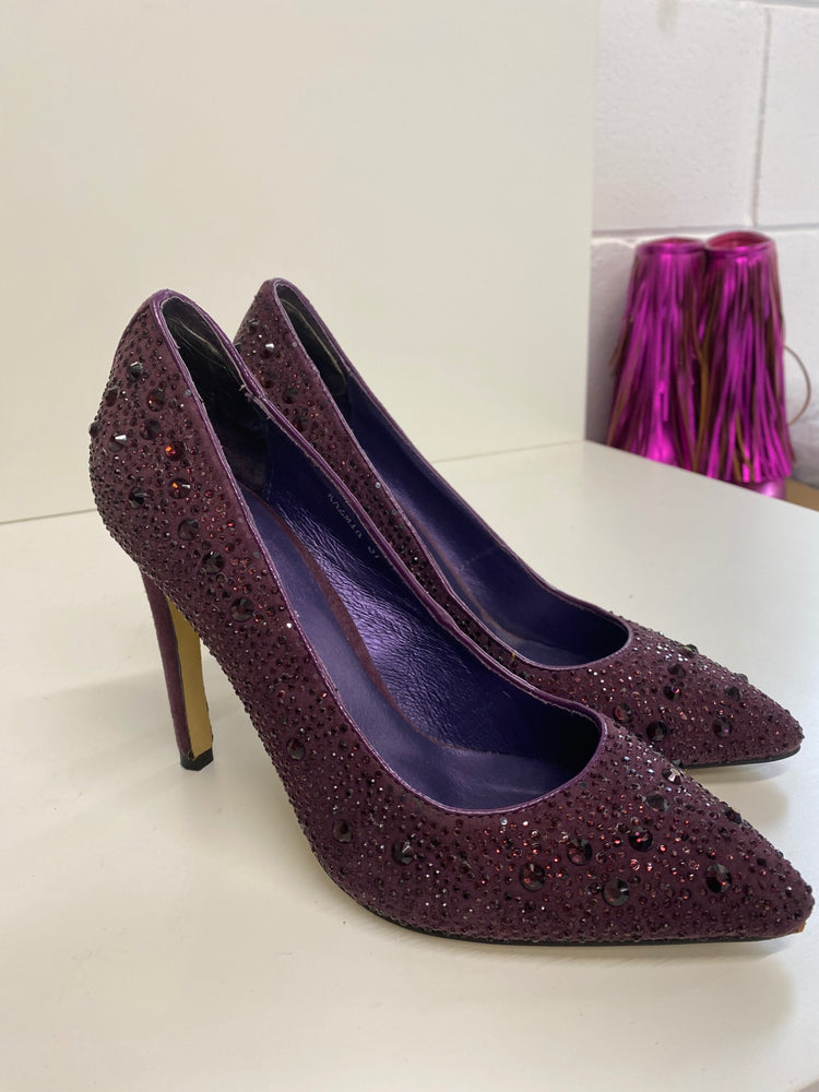 Classic Moda In Pelle High Heels UK4 Burgundy Purple embellished BT001