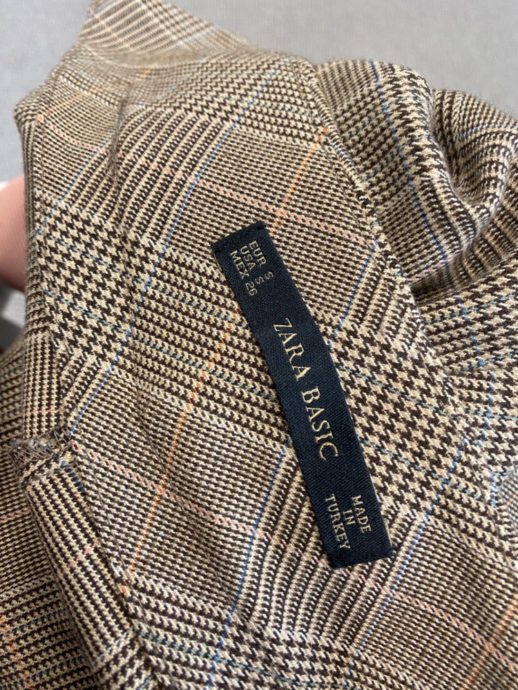 Classic Zara Tailored trousers UK S Brown checked office JB006