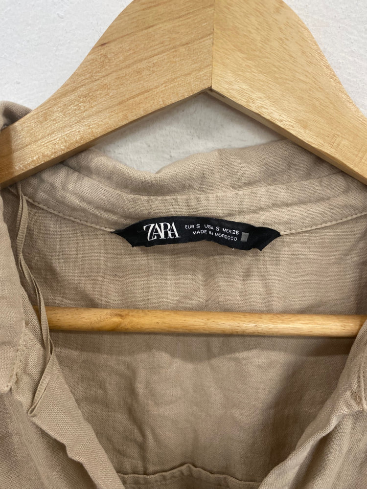 Classic Zara Midi Shirt Dress UK S Beige JB006