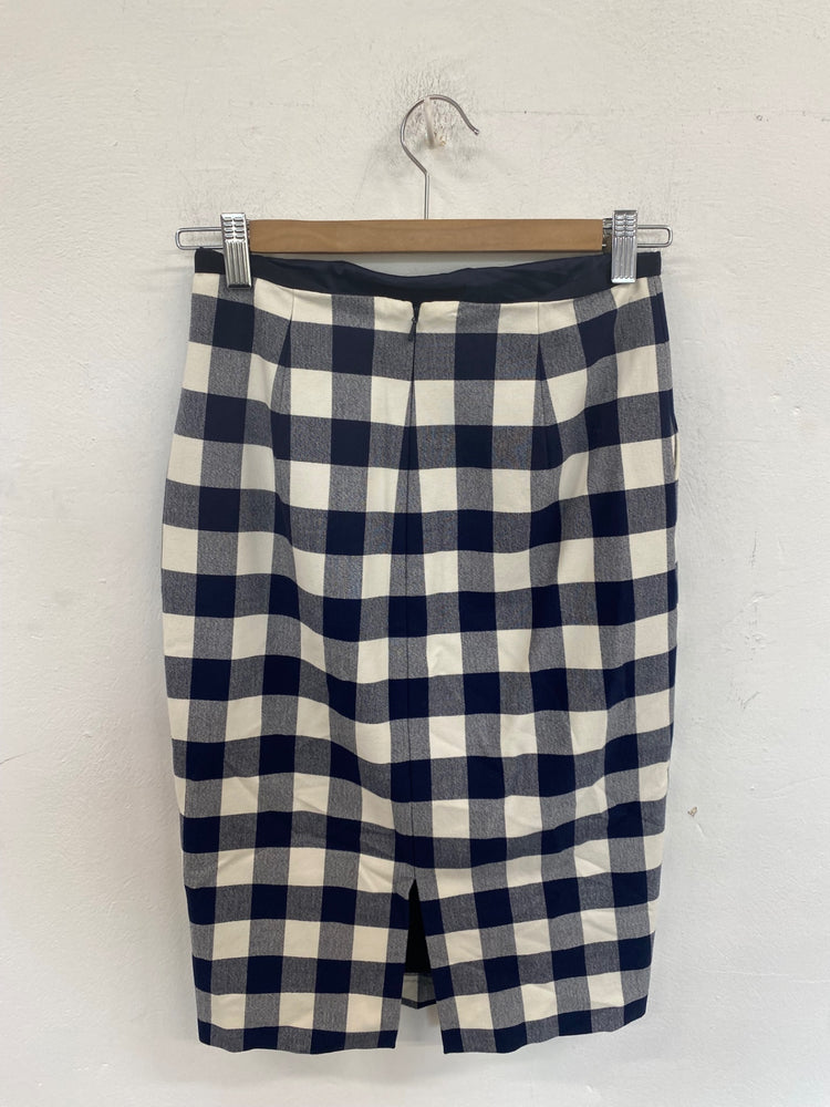 Classic HOBBS Skirt UK6 Navy & Cream Check JB006