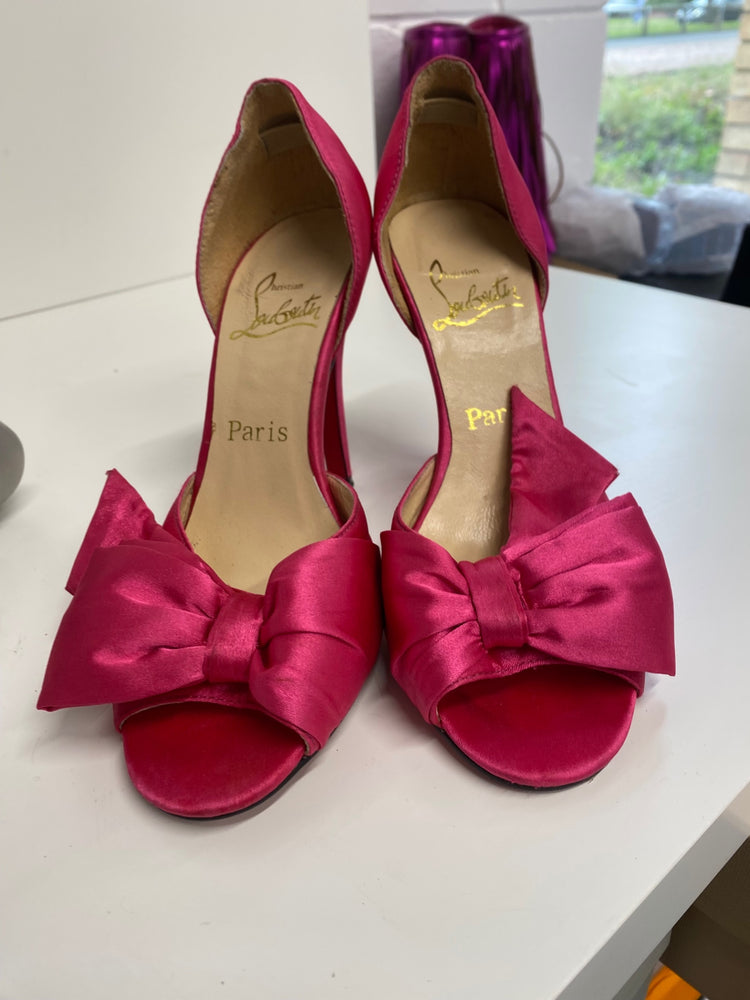 Classic Christian Louboutin High-heeled shoes UK3 Pink satin peep toe Bow BT001