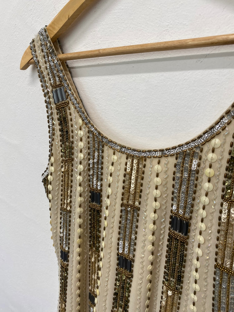 Fabulous 1920’s vintage vibes Dress UK10 Beige & Gold JB006